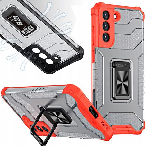 Crystal Ring Case – Gepanzerte Hybrid-Schutzhülle mit Magnethalterung für Samsung Galaxy S22+ (S22 Plus) – Rot (1/5)
