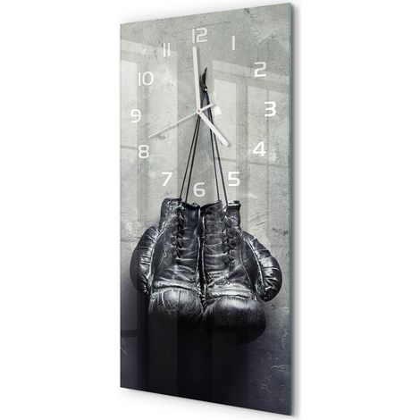 Horloge Murale Rectangulaire Verticale Design Épuré Verre Silencieuse Gants de boxe 30x60 cm (1/5)