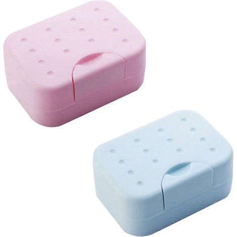 Set mit 2 Reise-Seifenboxen, Seifenetuis und Schwamm-/Seifenhaltern aus robustem und wasserdichtem Kunststoff, ideal für Camping, Zuhause und Badezimmer (rot und blau). – 10,60 x 7,80 x 4,50 cm (1/3)