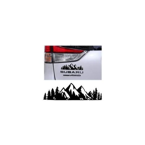 Autocollant Voiture Montagnes Forêt en Vinyle Résistant aux Intempéries - Décoration Haut de Gamme pour Camping Car, SUV, Camion - Taille Universelle 17,5×5 cm (Noir)