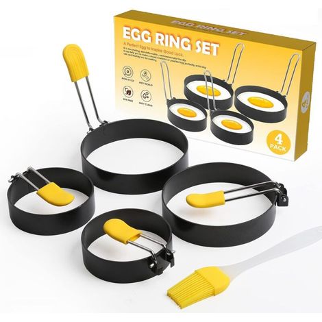 Lot de 4 cercles à œufs en acier inoxydable avec accessoires