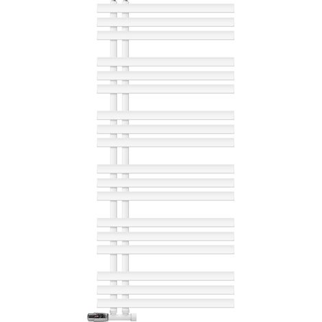 LuxeBath Radiador Toallero de Baño Iron EM 600 x 1400 mm Blanco Estufa con Termostato de Conexión Central en Forma de Esquina a la Pared , Calentador Secador de Toallas, Kit de Montaje Incluído (1/5)