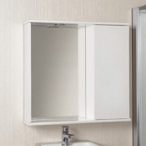 Specchiera contenitore 69 cm con anta liscia e luce Led Bianco Lucido (1/2)