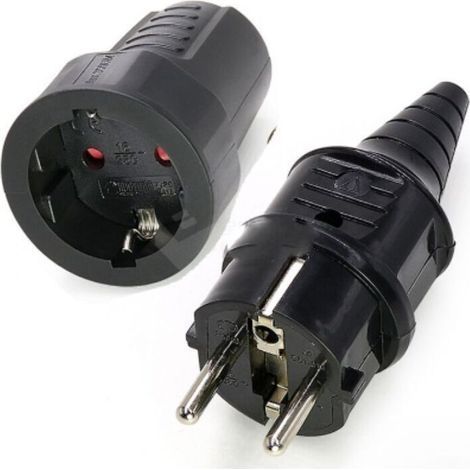 2 Sets Kit Fiche Mâle + Prise Femelle 250V 16A Fiche Électrique en Caoutchouc Broche IP44 Fiche d'alimentation Étanche, Noir (1/4)