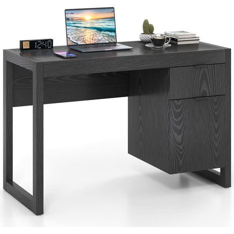 COSTWAY Modern Computer Desk Wooden Laptop Table Workstation W/ Storage-Black (1/5)
