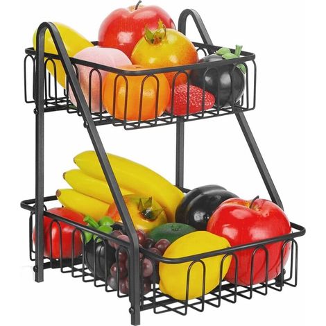 2-Tier Fruit Rack Fruit Basket,Kitchen Countertop Veg Rack Storage Basket for Fruit Vegetables Breads (1/5)
