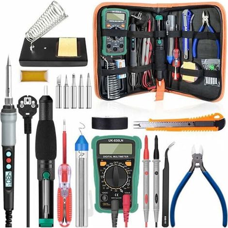 Kit de fer à souder électrique avec affichage numérique 90 W, comprenant 18 pièces, température réglable de 100 °C à 480 °C et un multimètre. (1/5)