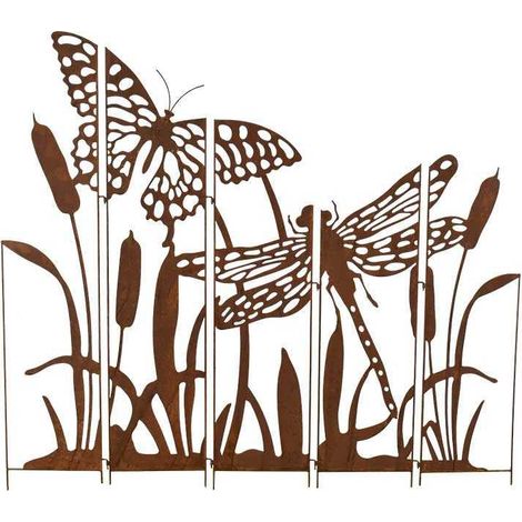 Silhouette décorative jardin papillon et libellule en métal marron 138x135cm – Résistante aux intempéries – Facile à installer – La Grande Prairie (1/2)