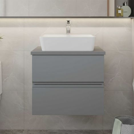 Hudson Reed Urban Wall Hung 2-Drawer Vanity Unit with Worktop 600mm Wide - Satin Grey (1/5)