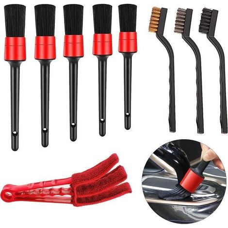 9-teiliges Autoreinigungsbürsten-Set, Autopflegebürste, Bürste für Auto, Motorrad und Felgenreinigung, Felgenbürste, Detailbürste
