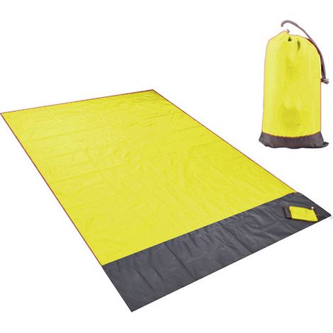 Tapis de pique-nique imperméable pliable extérieur, natte de camping portable anti-humidité, couverture de plage rayée en polyester, format mini avec poche de rangement (1/4)