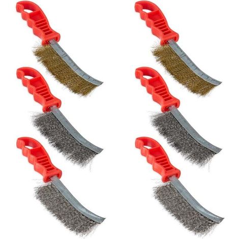 Lot de 6 brosses métalliques antirouille, acier inoxydable et laiton, avec manche, 6 x 24 x 2 cm, multicolores (1/5)