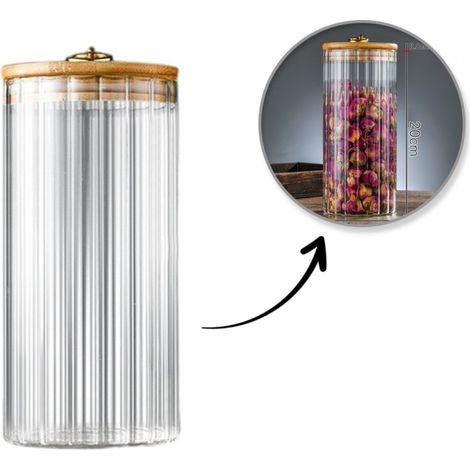 Azucarero, recipiente acanalado con tapa de bambú, tamaño L, 1150 ml, 1 unidad SZK169