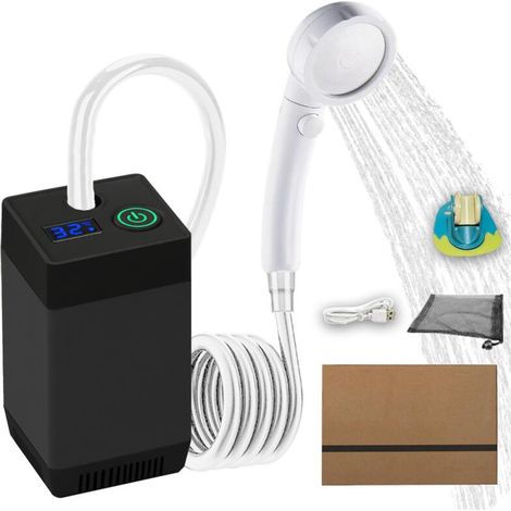 Camping-Duschset, tragbare Dusche, wiederaufladbare elektrische Duschpumpe, wasserdicht, mit Smart-Display und Duschkopf (1/5)