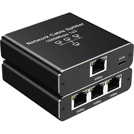 1000 Mbps Ethernet-Adapter, Cat 6 RJ45 Gigabit LAN Internet-Splitter für PC, Laptop, TV-Box und Router (1 bis 3 Ports). (1/5)