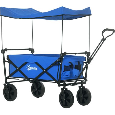 Klappbarer Einkaufswagen mit abnehmbarem Verdeck, verstellbarer Grifflänge und -winkel, Transporttasche, 100 kg Tragkraft, Blau