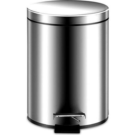 Poubelle ronde à pédale, acier inoxydable, 3 L, argent (1/4)
