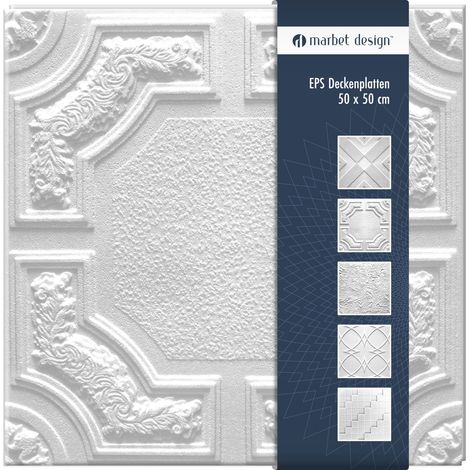 Marbet Design dalles plafond polystyrène EPS blanc 30 décors différents 50x50cm paquet économique: Caracas, Forfait maximum (meilleur prix)