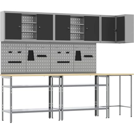 vidaXL Work Cabinet Set with Shelf with Storage 10 pcs Black and Grey (1/5)