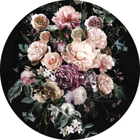 papier peint panoramique rond adhésif Enchanted Flowers rose et noir - Komar (1/3)