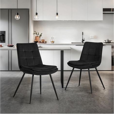 Esszimmerstühle 2er Set Samt Schwarz Gepolstert mit Rückenlehne (1/5)