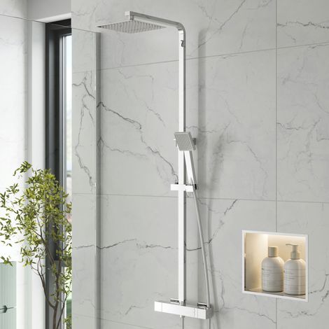 Thermostatic Mixer Shower Rainfall Head Handset Riser Rail Valve Chrome