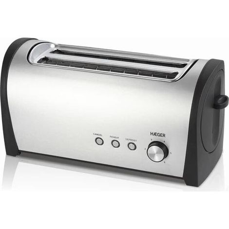 Tostadora HAEGER Desayuno Plus 1400W 2 Ranuras Largas Acero Inoxidable