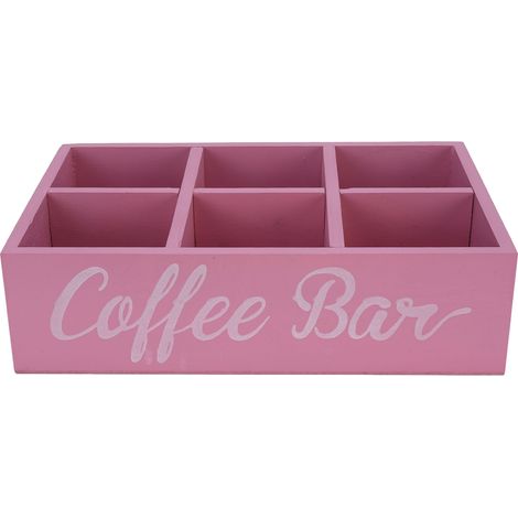 Organisateur de coin café en bois, accessoires de bar à café, support pour dosettes de café, boîte de rangement, distributeur de sachets de thé, 6 compartiments, rose (1/5)
