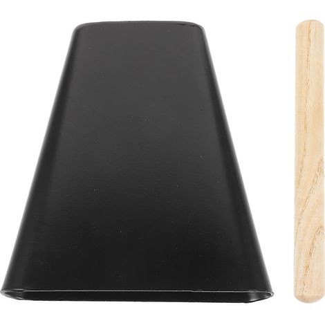 Cloche de vache en métal de 15 cm avec baguette en bois, instrument de percussion.-15.30X14.00X3.50CM-Black