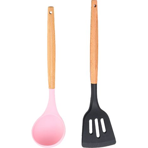 Ustensiles De Cuisine En Silicone Et Bois - Résistants À La Chaleur Pour Poêles Antiadhésives - Ensemble De 2 Pièces (1/5)