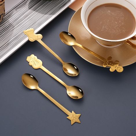 Kaffeelöffel-Set aus Edelstahl, Dessertlöffel, Kuchenlöffel, ideal als Weihnachtsgeschenk für Familie und Freunde, golden (1/5)