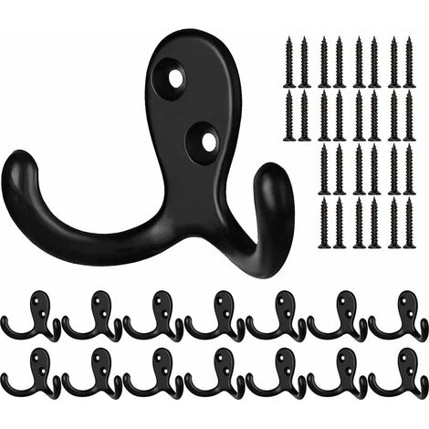 Crochet Porte Manteau, 14 Pièces Murale Patere Noir, Crochet Mural, Crochet Double avec 28 vis pour Cuisine Chambre Entrée (1/4)