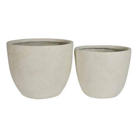 Round Concrete Planter Set of 2 White Large Outdoor Indoor Handmade Rustic Decorative Pots with Drainage Holes for Home Garden Patio 45X37cm 38X32cm