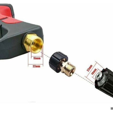 Raccord Haute Pression - M22 x 15 mm Femelle à M22 x 14 mm Mâle - Adaptateur Laiton - Pour Nettoyeur Haute Pression - 1 Pièce (1/4)