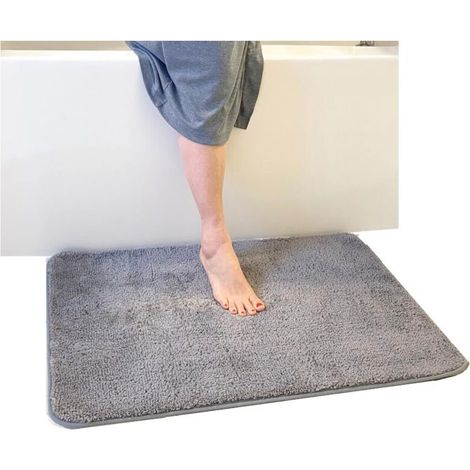 Tapis de bain : tapis antidérapant, fibre de polyester douce et moelleuse, adapté au salon et à la chambre, très absorbant, gris foncé, 32  20 pouces