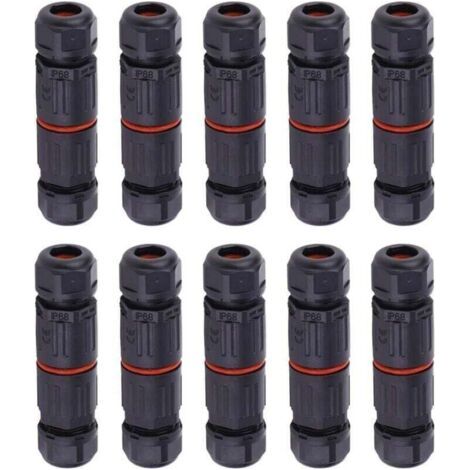 10 piezas conectores eléctricos de cable impermeables IP68, hembra, 3 polos, enchufes impermeables para exteriores, conectores de cable impermeables (1/4)