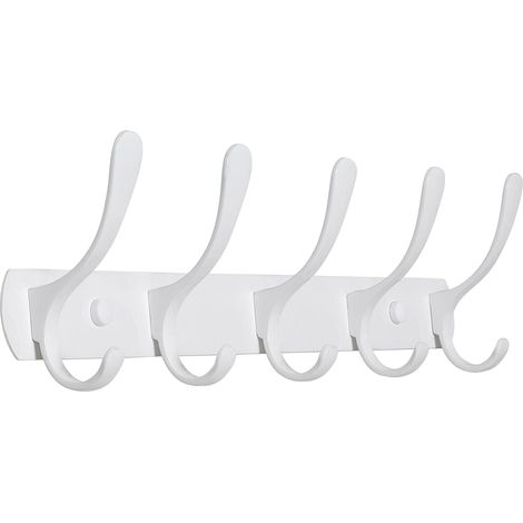 Modern 5 Hook Wall Mounted Coat Rack, Sturdy Metal Coat Rack for Hanging Clothes, Coats, Hats, Jackets, Backpacks, White Wall Hook, Ideal for Storage Room, Entryway (1/4)