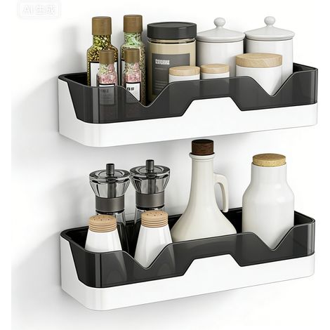 Plaque De Salle De Bain - Sans Perçage - En Plastique PP - Double Niveau - Pour Salle De Bain Et Cuisine - Set De 2 (1/5)