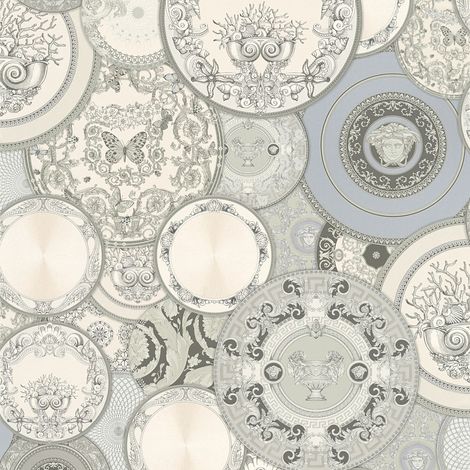 Empapelado de lujo exclusivo Profhome 349013 papel pintado no tejido ligeramente texturado de diseño brillante plata gris blanco 7,035 m2 (1/5)