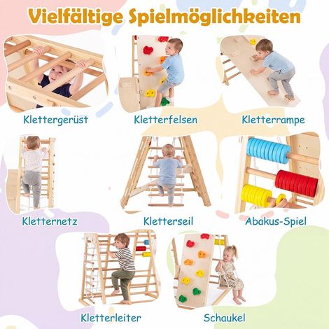 Pour enfants, jungle gym intérieur 8 en 1 pour jouer à la maison, en bois massif avec structure pliable (1/5)