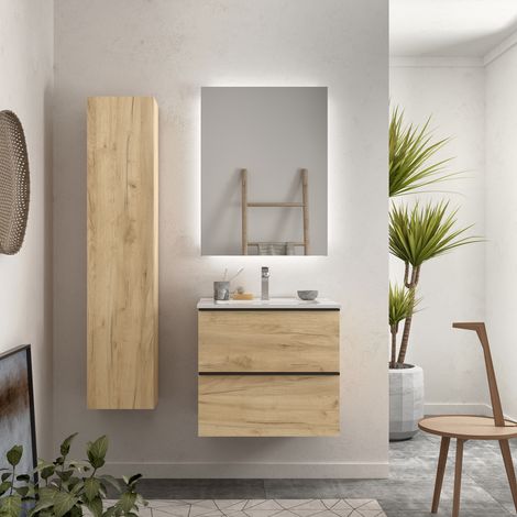 Meuble de salle de bain NABUA 60cm Chêne Vasque Porcelaine (1/5)
