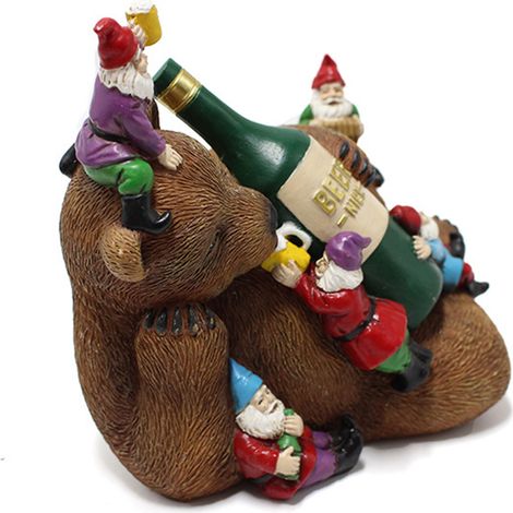 Statue de gnome ours ivre exquise, 5 gnomes, charmante décoration de jardin pour cour