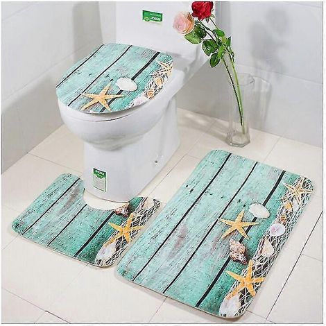Tapis de sol Étoile de mer tapis de salle de bain trois pièces tapis de toilette antidérapant tapis de protection lavable en machine tapis de porte (1/5)