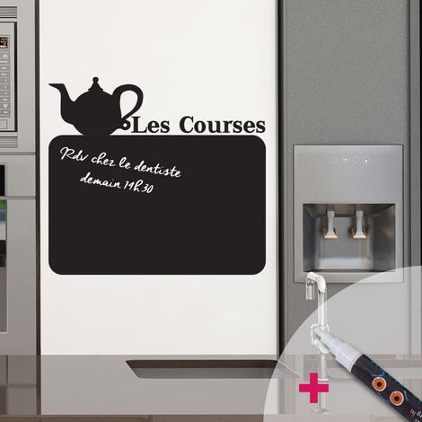Sticker ardoise tableau noir - stickers muraux adhésif effaçable - CLASSIQUE LES COURSES + CRAIE LIQUIDE BLANCHE - 25x25cm (1/4)