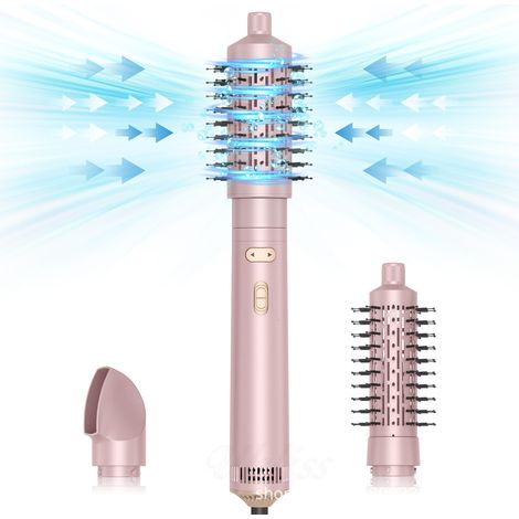 Spazzola rotante 3 in 1 da 800 W, asciugacapelli ionico con styler ad aria, piastra arricciacapelli da 38/50 mm, 2 velocità e temperature, per lisciare, asciugare e arricciare i capelli – rosa