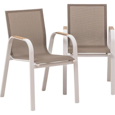 Chaise de jardin avec assise taupe et pieds blancs Ayden (lot de 2) (1/5)