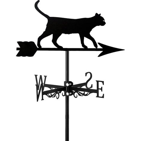 Girouette Décorative Chat en Métal Noir, Indicateur de Direction pour Jardin (1/5)
