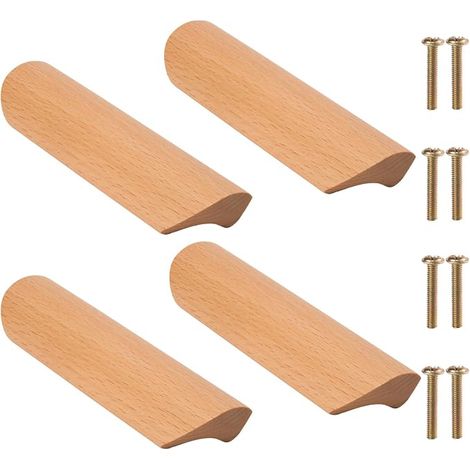 Juego de 4 tiradores de madera para muebles, tiradores para cajones, pomos para puertas de cocina, tiradores para armarios de cocina, armarios, cómodas y cajones, con una separación entre orificios de (1/5)