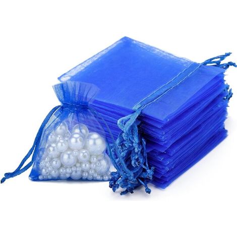 100pcs Sacs Organza 7x9cm, Petit Sachets Pochettes en Organza Sac à Bijoux avec Cordon de Serrage, pour Cadeau de Marriage Noël Bonbons (Bleu royal)