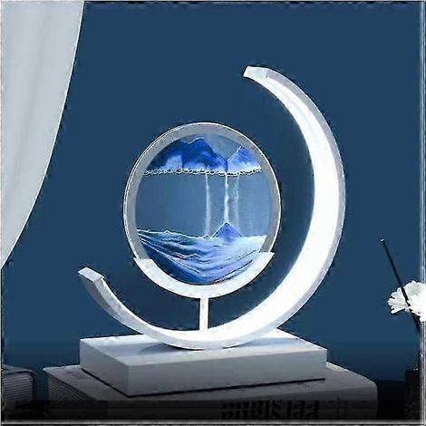 Lampe de table LFFH en forme de sablier avec cadre en verre représentant une scène de sable des profondeurs marines. Décoration de bureau. Couleur de la peinture : bleu AC. (1/5)